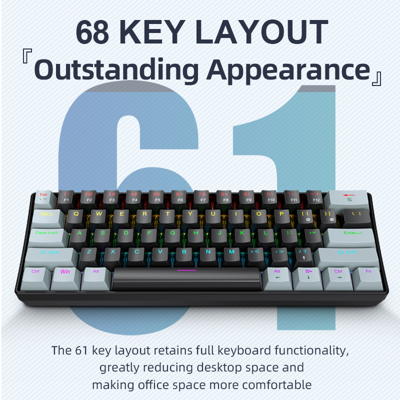 Keyboard Gaming Blue Switch - APAYADO K61 Mini Klawiatura Mechaniczna, Przewodowa,